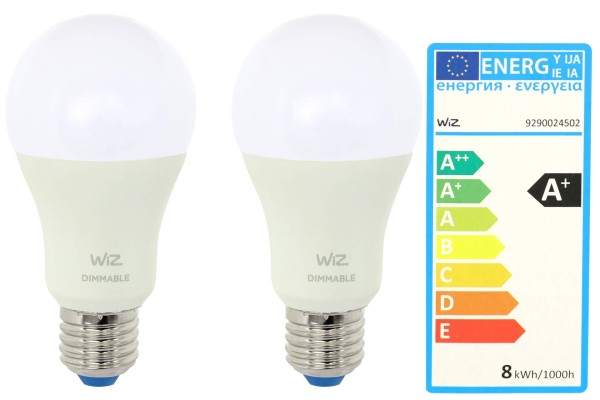 WiZ LED Energiespar Glühbirnen 2er Pack E27 WiFi steuerbar 60W warmweiß