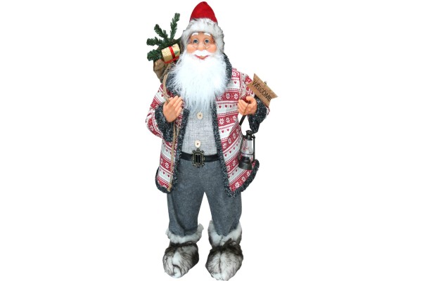 Dekofigur Weihnachtsmann 40 cm mit Schild, Laterne & Sack