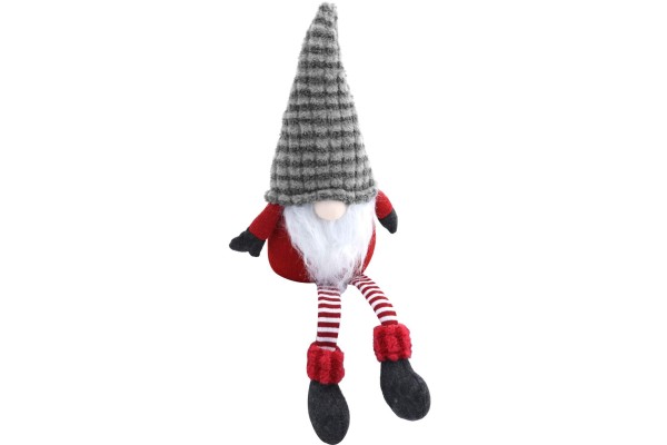 X-MAS Weihnachts Wichtel Mann sitzend 35 cm mit graue Mütze Kantenhocker