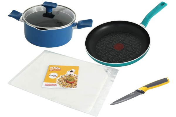 Chefclub Tefal Pasta La Vista Set Kochtopf Bratpfanne Schneidebrett Messer