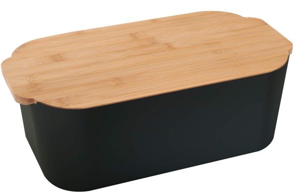 Brot Aufbewahrungsbox Kunstoff schwarz mit Bambusdeckel 33 cm