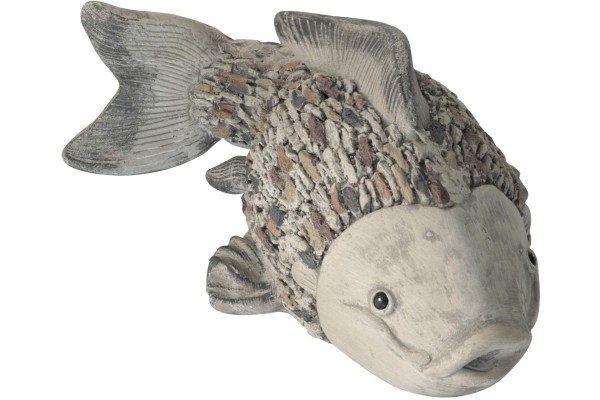 Steinfigur Fisch 36 cm Koi Deko Gartenfigur Polystone Steinoptik