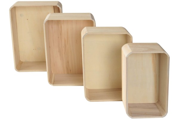 Holz Aufbewahrungsboxen 4er Set rechteckig verschiedene Größen