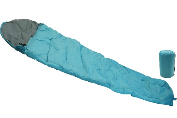 Mumien Schlafsack 220 x 80 cm blau grau mit Beutel Outdoor Camping
