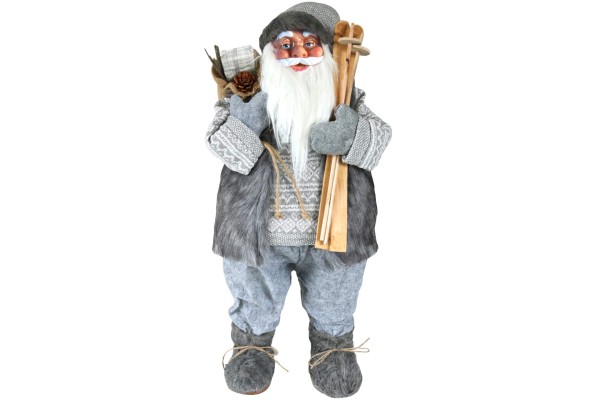 Dekofigur Weihnachtsmann 80 cm grau mit Ski & Sack Nikolaus