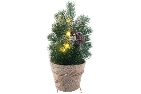 LED Weihnachtsbaum Kunsttanne beschneit im Jutetopf 33 cm Batteriebetrieb