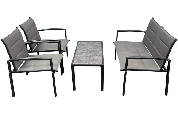 Kynast Garten Lounge Garnitur Metall 4-teilig schwarz grau Textilbezug