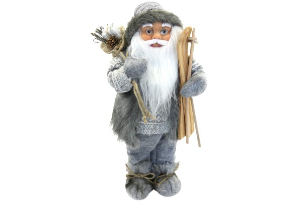 Dekofigur Weihnachtsmann 40 cm grau mit Geschenkesack & Ski