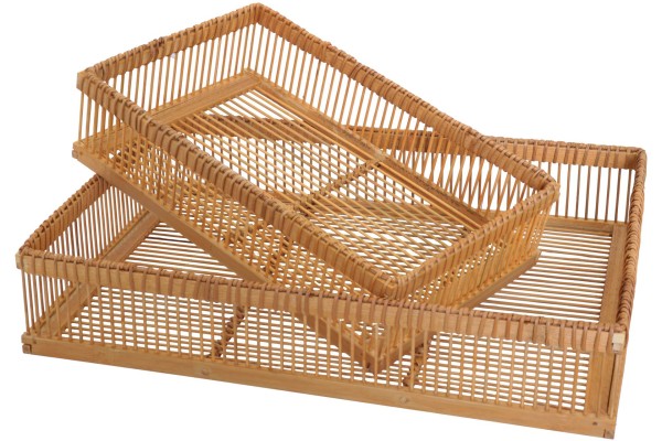 Holztablett 2er Set rechteckig aus Bambus 32 cm & 40 cm Deko