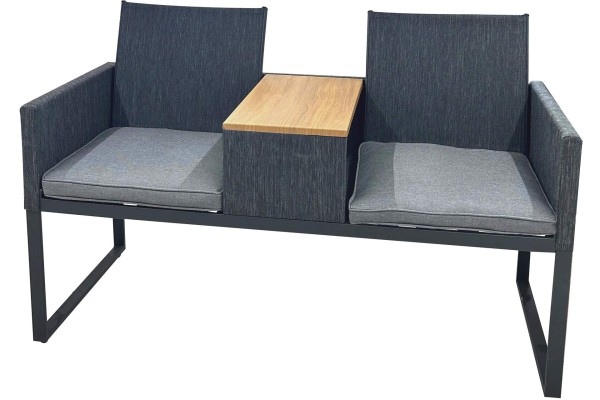 Kynast 2-Sitzer Gartenbank schwarz anthrazit mit Tisch und Sitzkissen