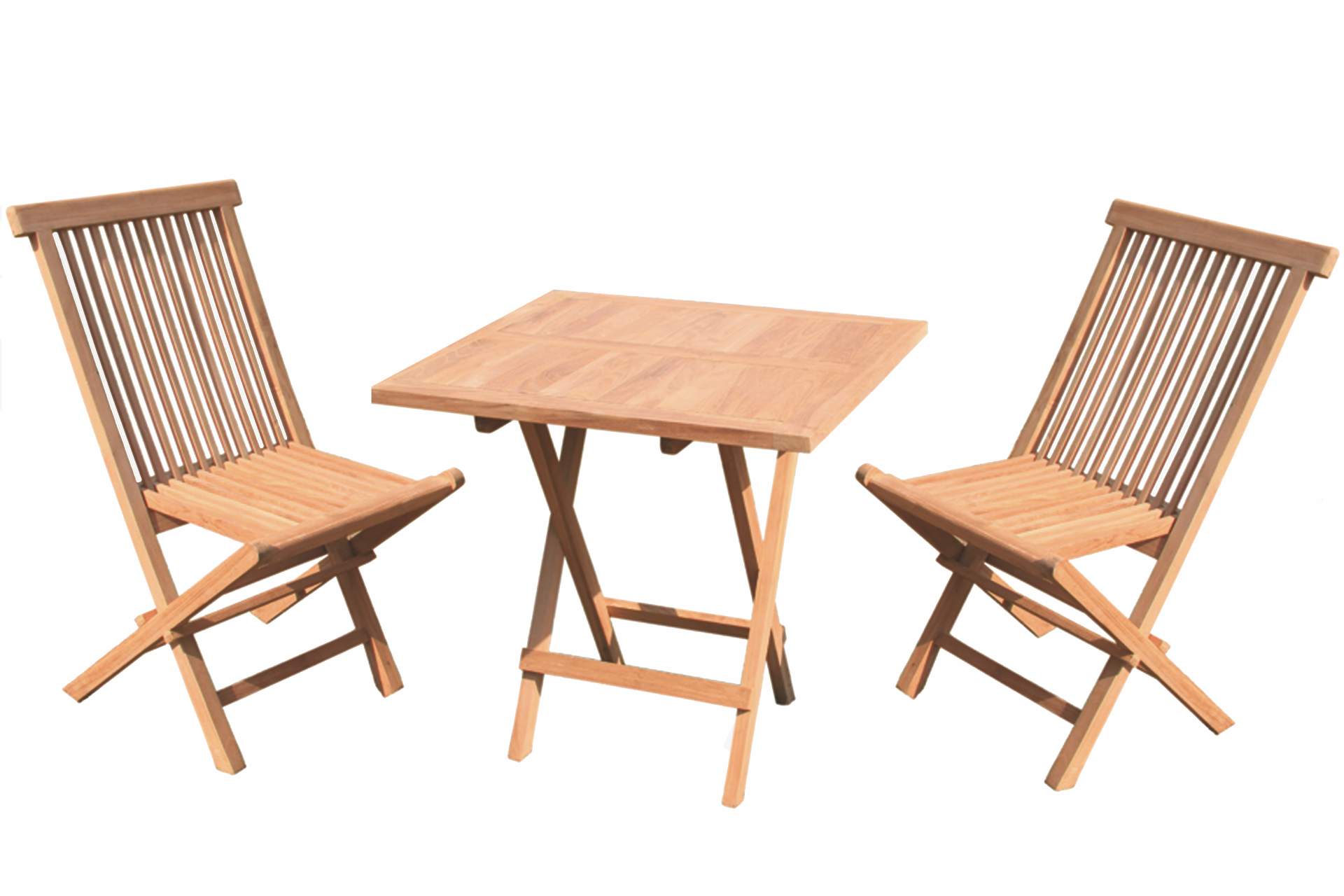 Teakholz Balkon Set 3 tlg. 80 cm Tisch und Stühle klappbar