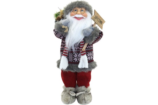 Dekofigur Weihnachtsmann 40 cm mit Welcomeschild & Geschenkesack
